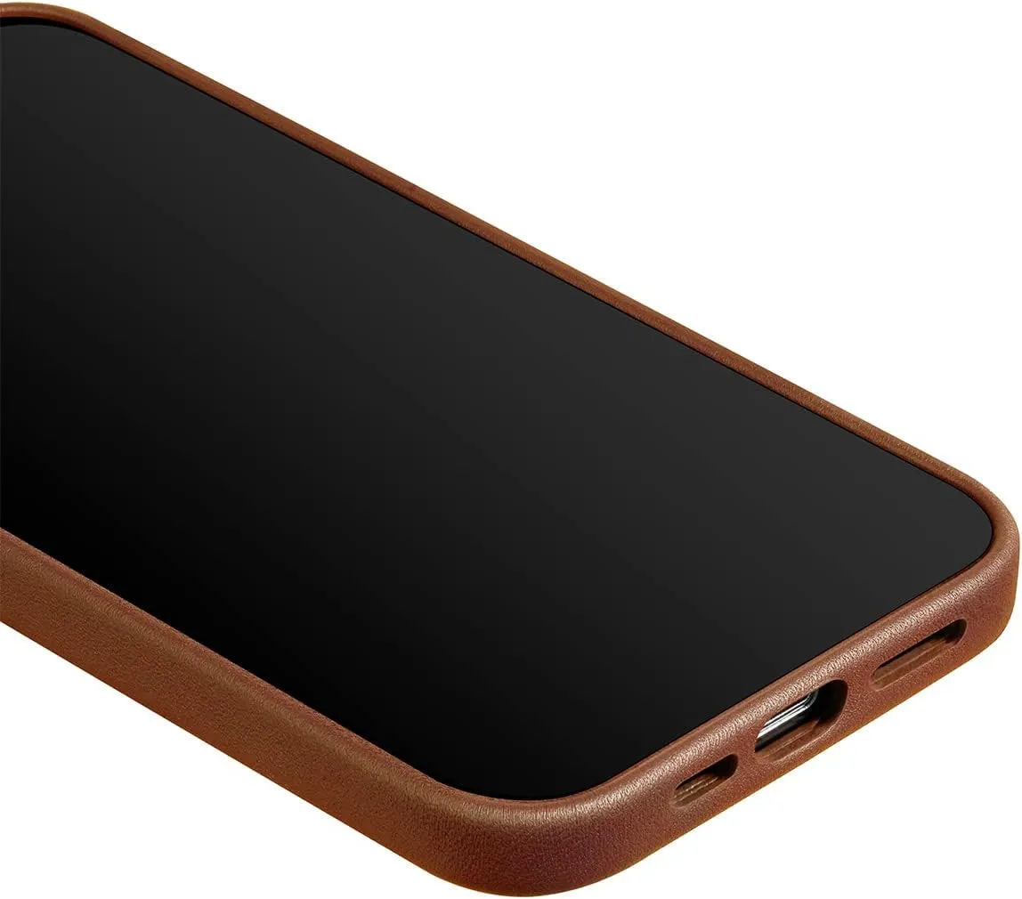 Designed for iPhone 13 Pro Leather Case Compatible with MagSafe, Genuine Leather Case for iPhone 13 Pro,Built-in Magnets for MagSafe Charging-Brown