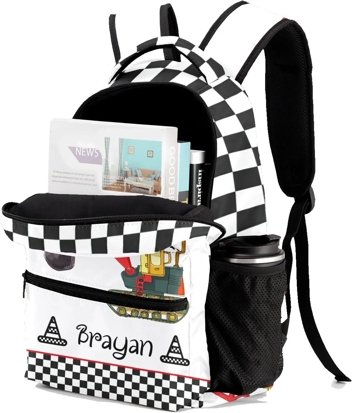 Deven Construction Truck Check Personalized Kids Backpack for Boy/Girl Teen Primary School Daypack Travel Bag Bookbag