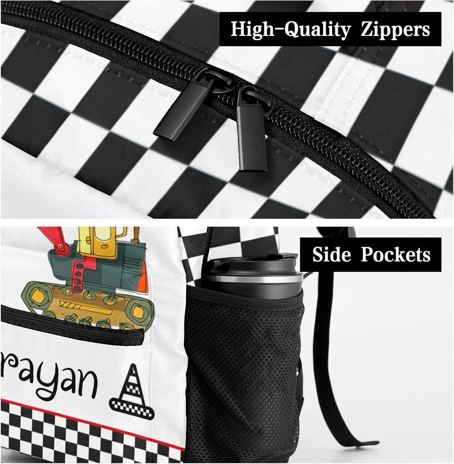 Deven Construction Truck Check Personalized Kids Backpack for Boy/Girl Teen Primary School Daypack Travel Bag Bookbag