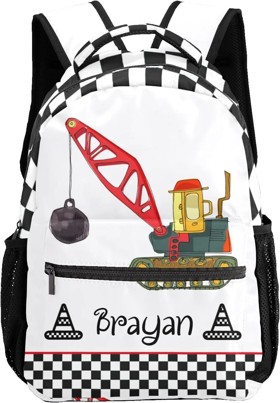 Deven Construction Truck Check Personalized Kids Backpack for Boy/Girl Teen Primary School Daypack Travel Bag Bookbag