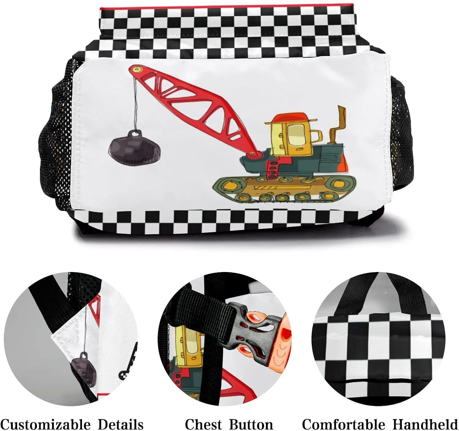 Deven Construction Truck Check Personalized Kids Backpack for Boy/Girl Teen Primary School Daypack Travel Bag Bookbag