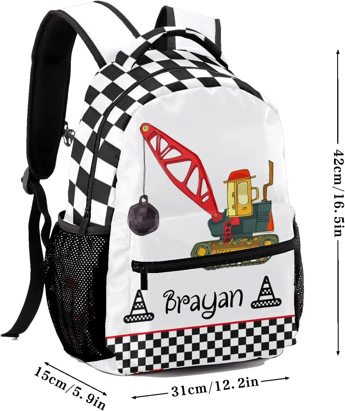 Deven Construction Truck Check Personalized Kids Backpack for Boy/Girl Teen Primary School Daypack Travel Bag Bookbag