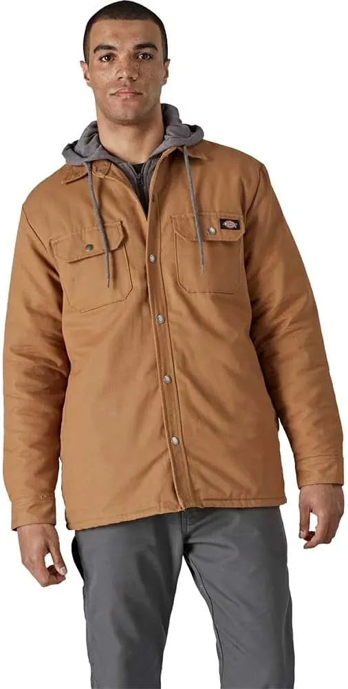 Dickies Men's Fleece Hooded Duck Shirt Jacket with Hydroshield