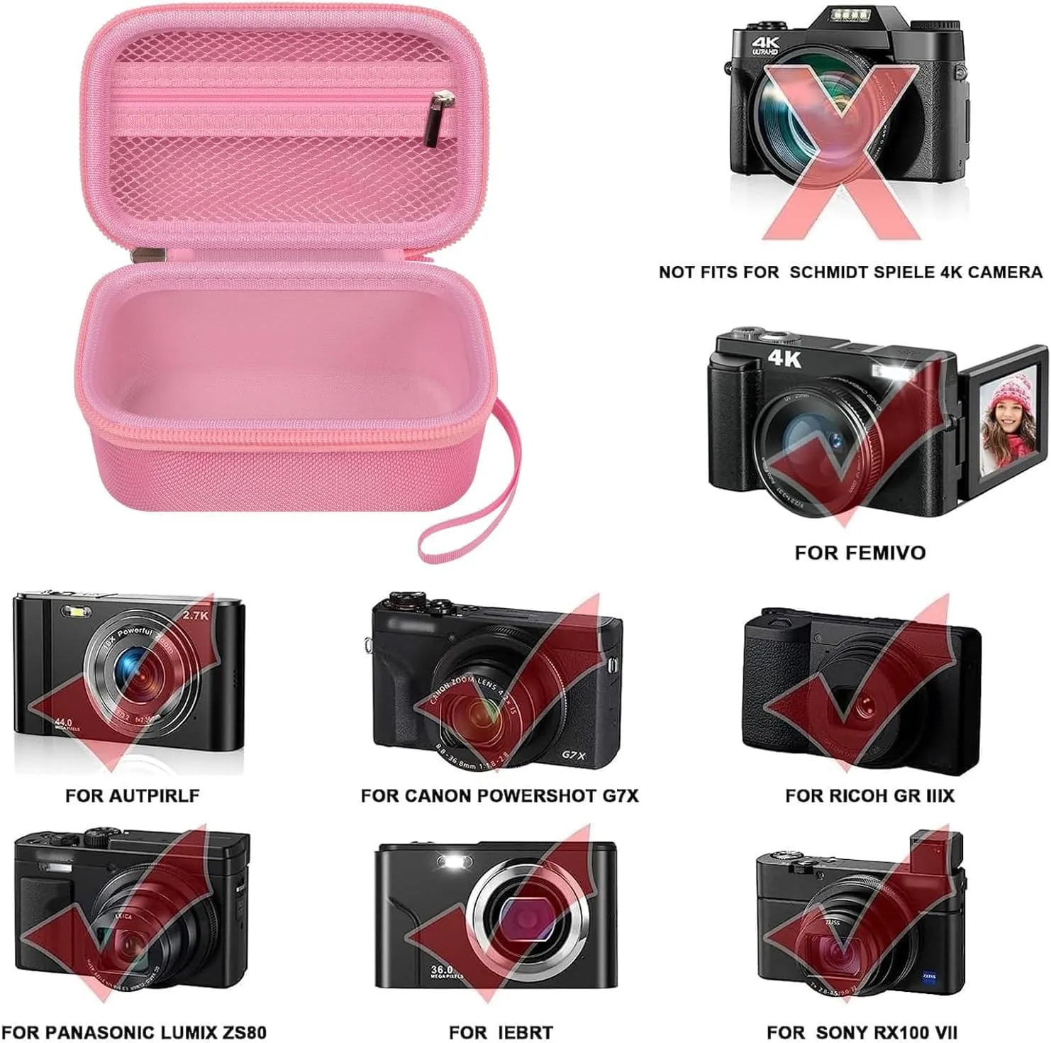 Digital Camera Case Compatible with TEBNGIHNM for Duluvulu for Oiadek for zheozeig for Zostuic for Toiauaha 4K Vlogging Camera. Storage Holder Bag for Canon PowerShot (Box Only) - Pink