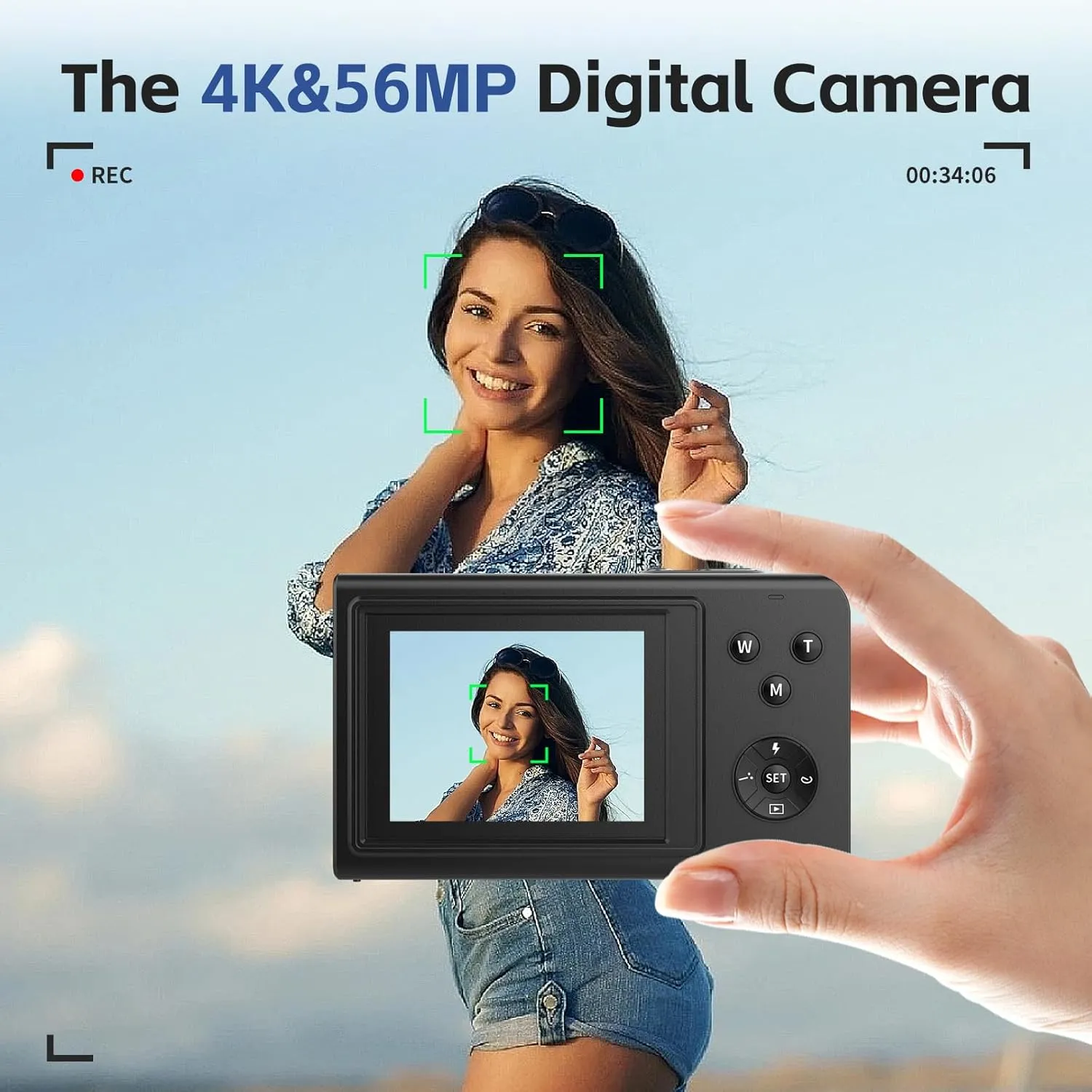 Digital Camera,56MP FHD 1080P with 16X Digital Zoom & Anti-Shake, 2.8" Screen Compact Point and Shoot Camera for Kids Teens Beginners, Includes 32GB SD Card, Portable for Travel Photography