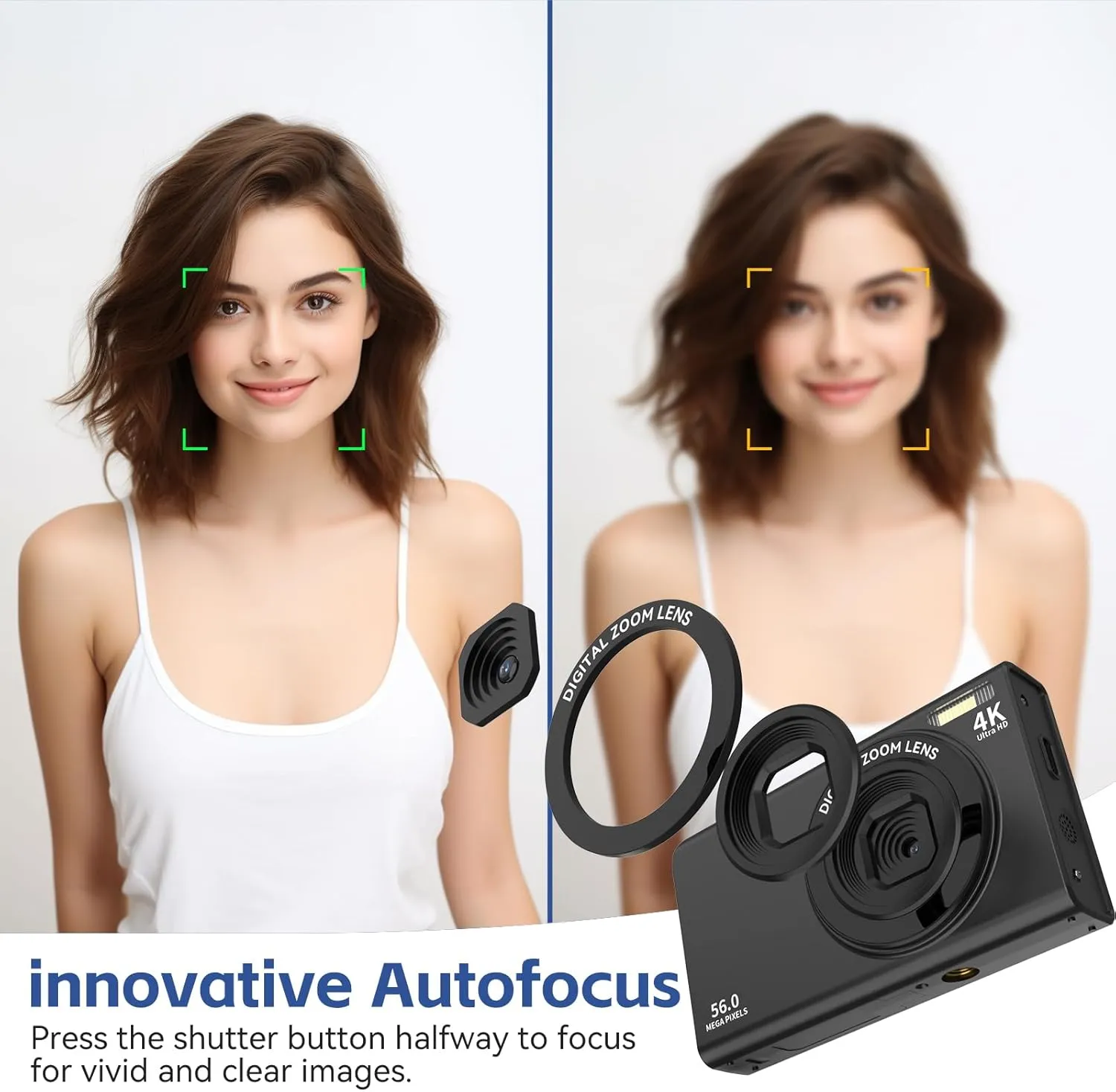 Digital Camera,56MP FHD 1080P with 16X Digital Zoom & Anti-Shake, 2.8" Screen Compact Point and Shoot Camera for Kids Teens Beginners, Includes 32GB SD Card, Portable for Travel Photography