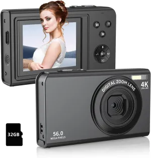 Digital Camera,56MP FHD 1080P with 16X Digital Zoom & Anti-Shake, 2.8" Screen Compact Point and Shoot Camera for Kids Teens Beginners, Includes 32GB SD Card, Portable for Travel Photography