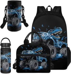 Dinosaur Bookbag with Lunch Box Teen Boys Cool School Hiking Backpack Set with Insulated Water Bottle and Water Bottle Sleeve for Primary Middle School Student School Bags Satchel
