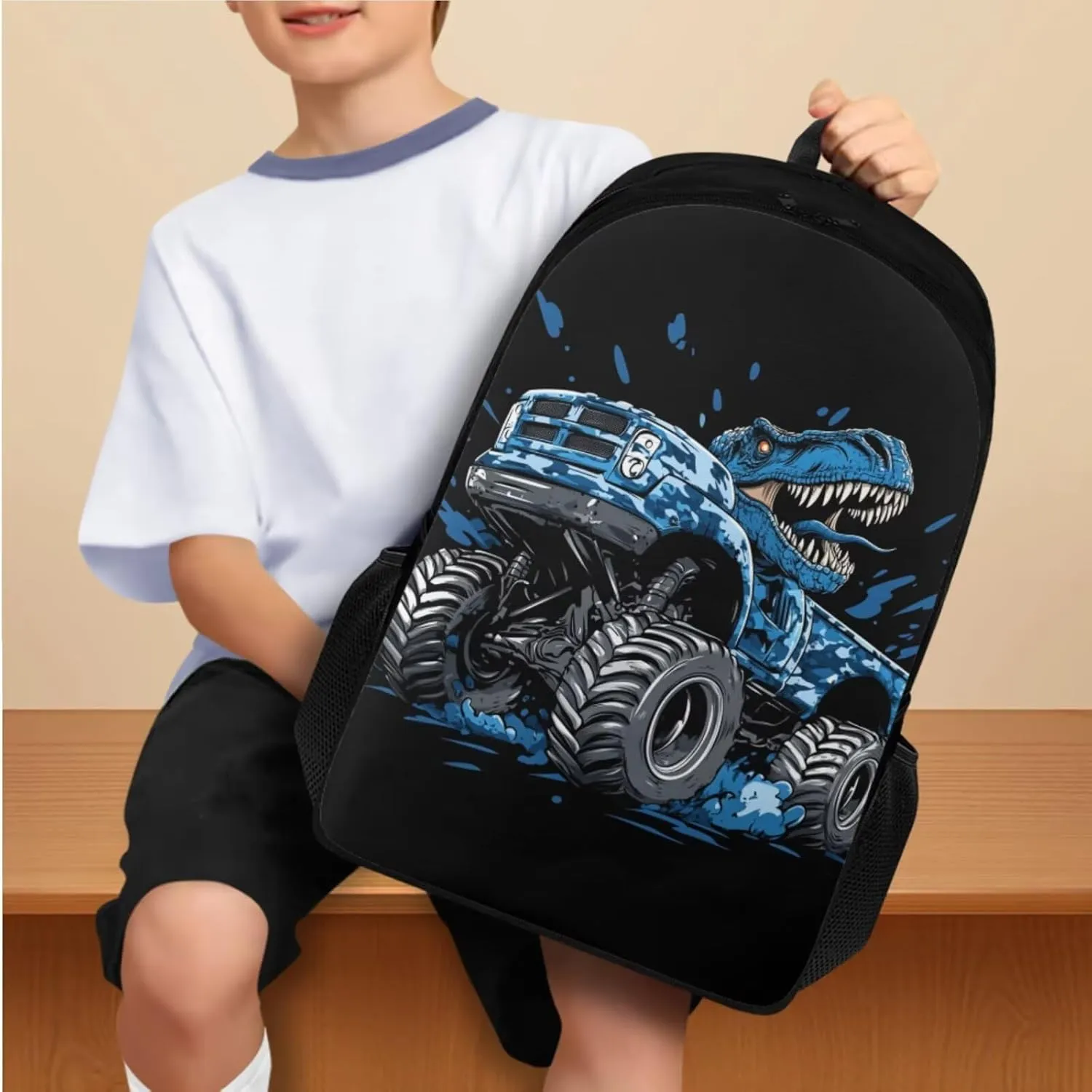 Dinosaur Bookbag with Lunch Box Teen Boys Cool School Hiking Backpack Set with Insulated Water Bottle and Water Bottle Sleeve for Primary Middle School Student School Bags Satchel