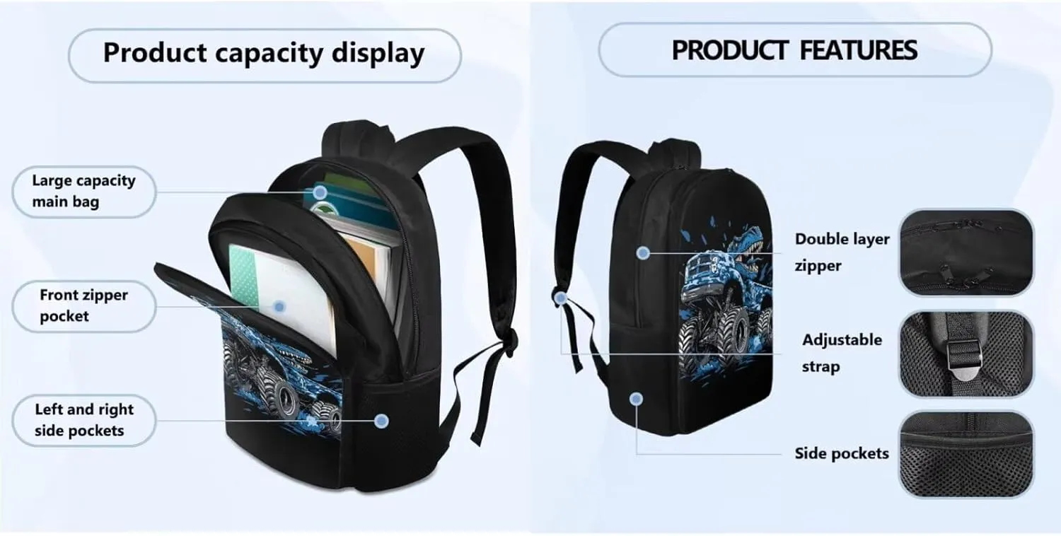 Dinosaur Bookbag with Lunch Box Teen Boys Cool School Hiking Backpack Set with Insulated Water Bottle and Water Bottle Sleeve for Primary Middle School Student School Bags Satchel