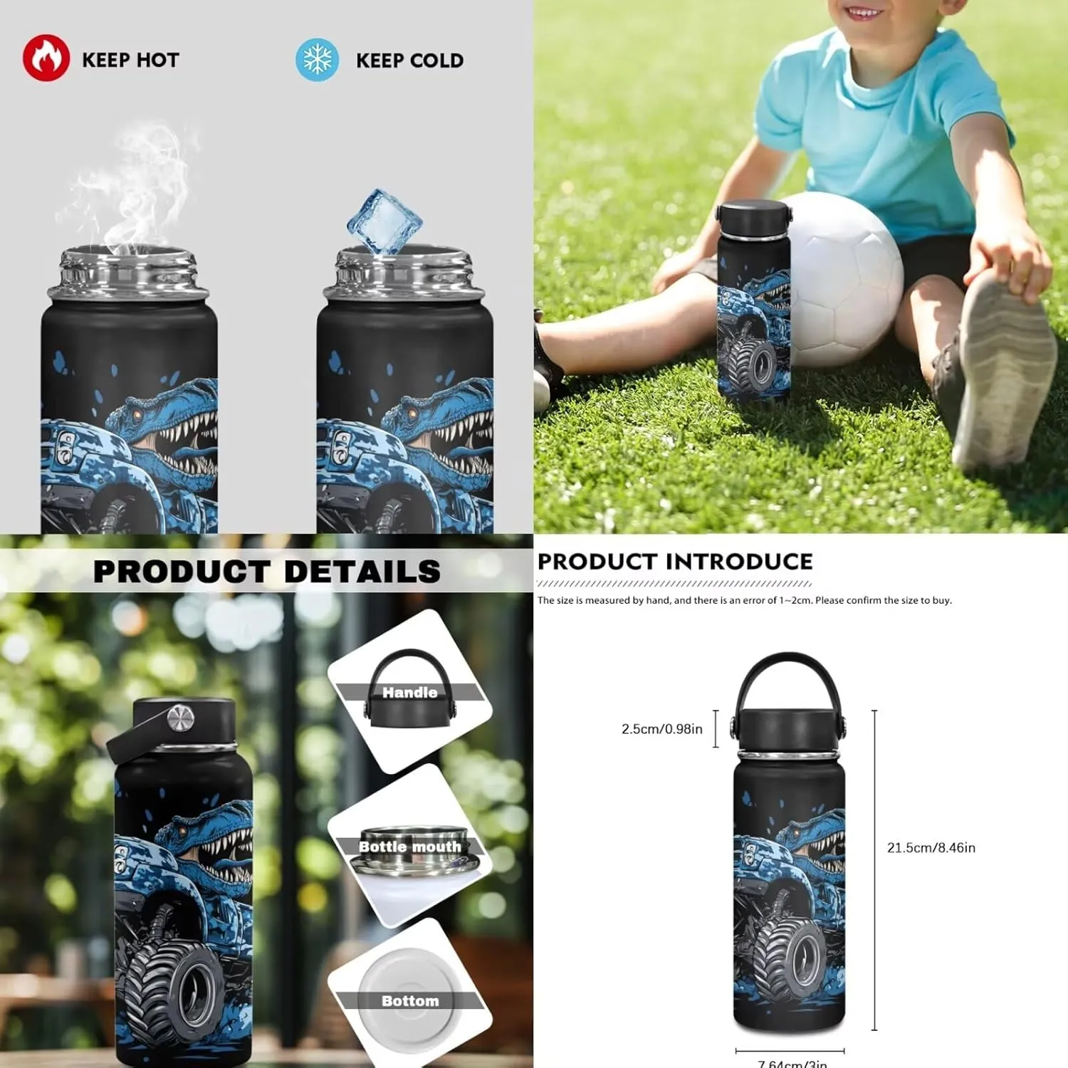 Dinosaur Bookbag with Lunch Box Teen Boys Cool School Hiking Backpack Set with Insulated Water Bottle and Water Bottle Sleeve for Primary Middle School Student School Bags Satchel