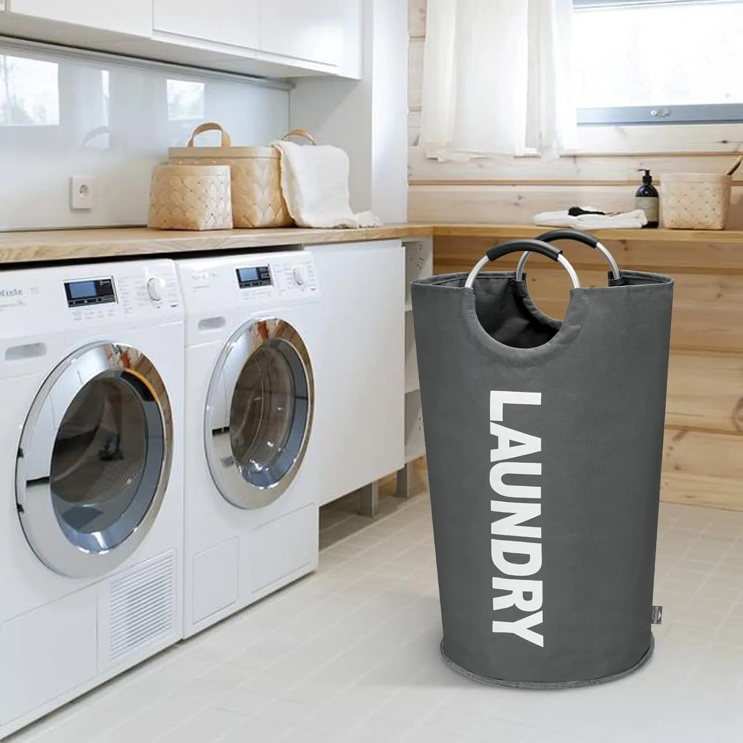 DOKEHOM 125L X-Large Collapsible Washing Laundry Basket Bag (7 Colors) for Bedroom, Fabric (Dark Grey, XL)