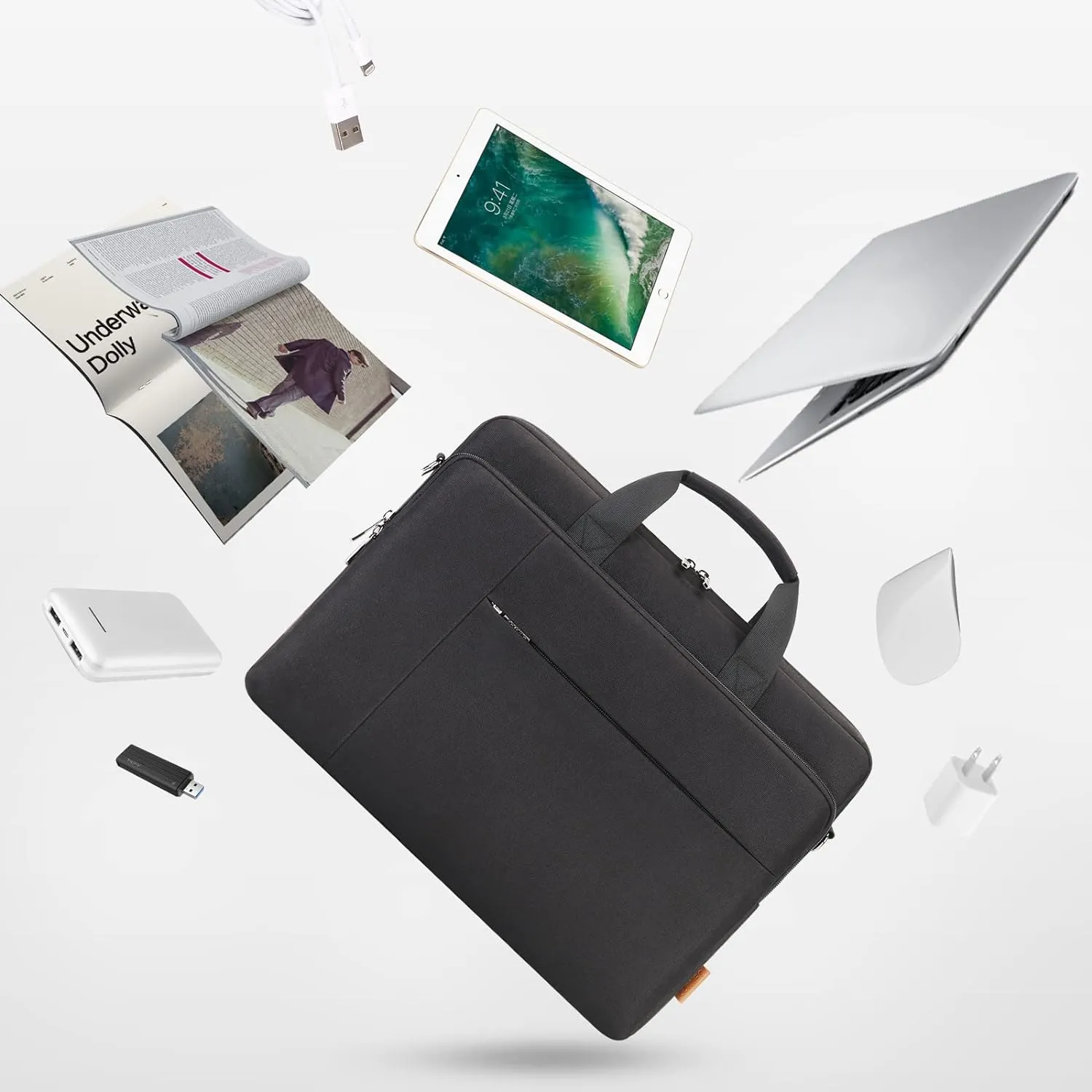 DOMISO 15.6 inch Laptop Bag Business Briefcase Water-resistant Notebook Messenger Shoulder Bag for 15.6" ASUS ZenBook Chromebook 15/Lenovo Ideapad ThinkPad/HP Pavilion 15 Envy 15,Black