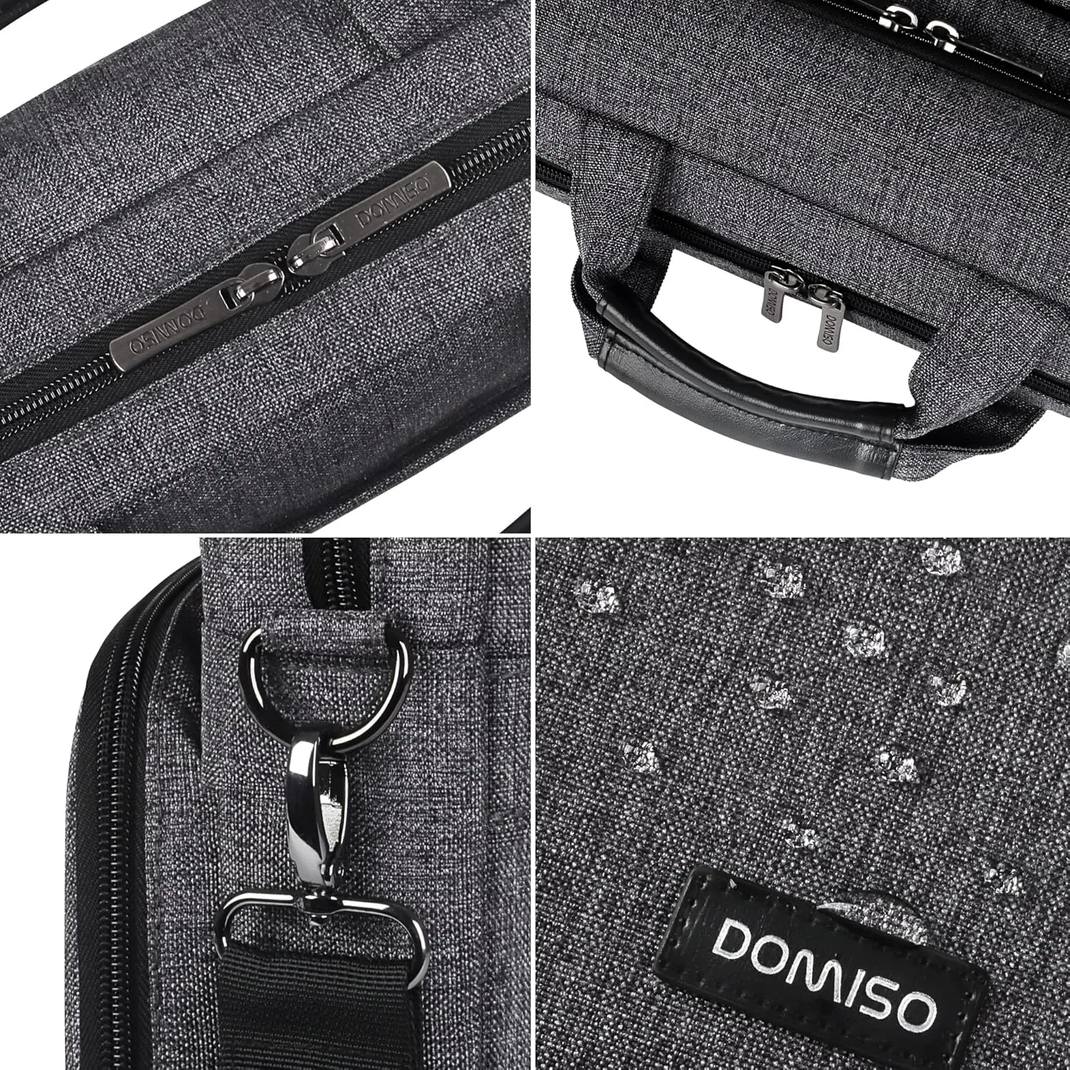DOMISO 15.6 Inch Multi-Functional Laptop Sleeve Business Briefcase Waterproof Messenger Shoulder Bag for 15"-15.6" Laptops/Apple/IdeaPad/Acer Aspire/HP ENVY 15 / XPS 15,Dark Grey&Black