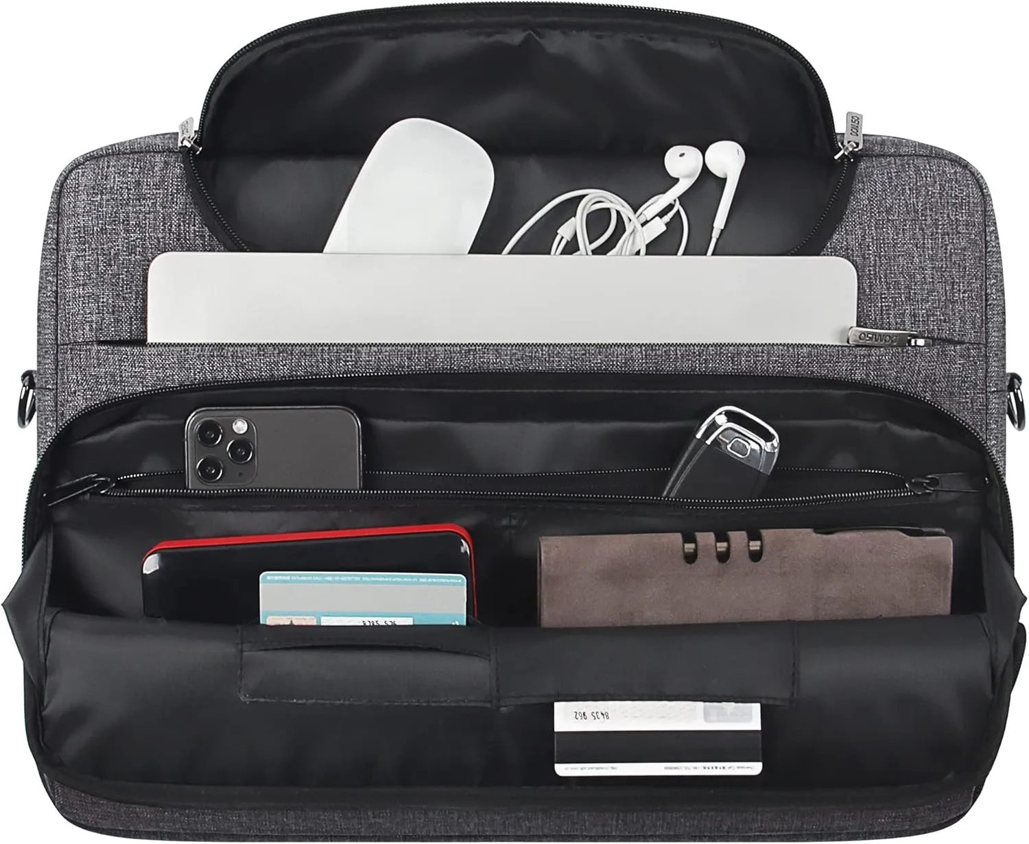 DOMISO 15.6 Inch Multi-Functional Laptop Sleeve Business Briefcase Waterproof Messenger Shoulder Bag for 15"-15.6" Laptops/Apple/IdeaPad/Acer Aspire/HP ENVY 15 / XPS 15,Dark Grey&Black