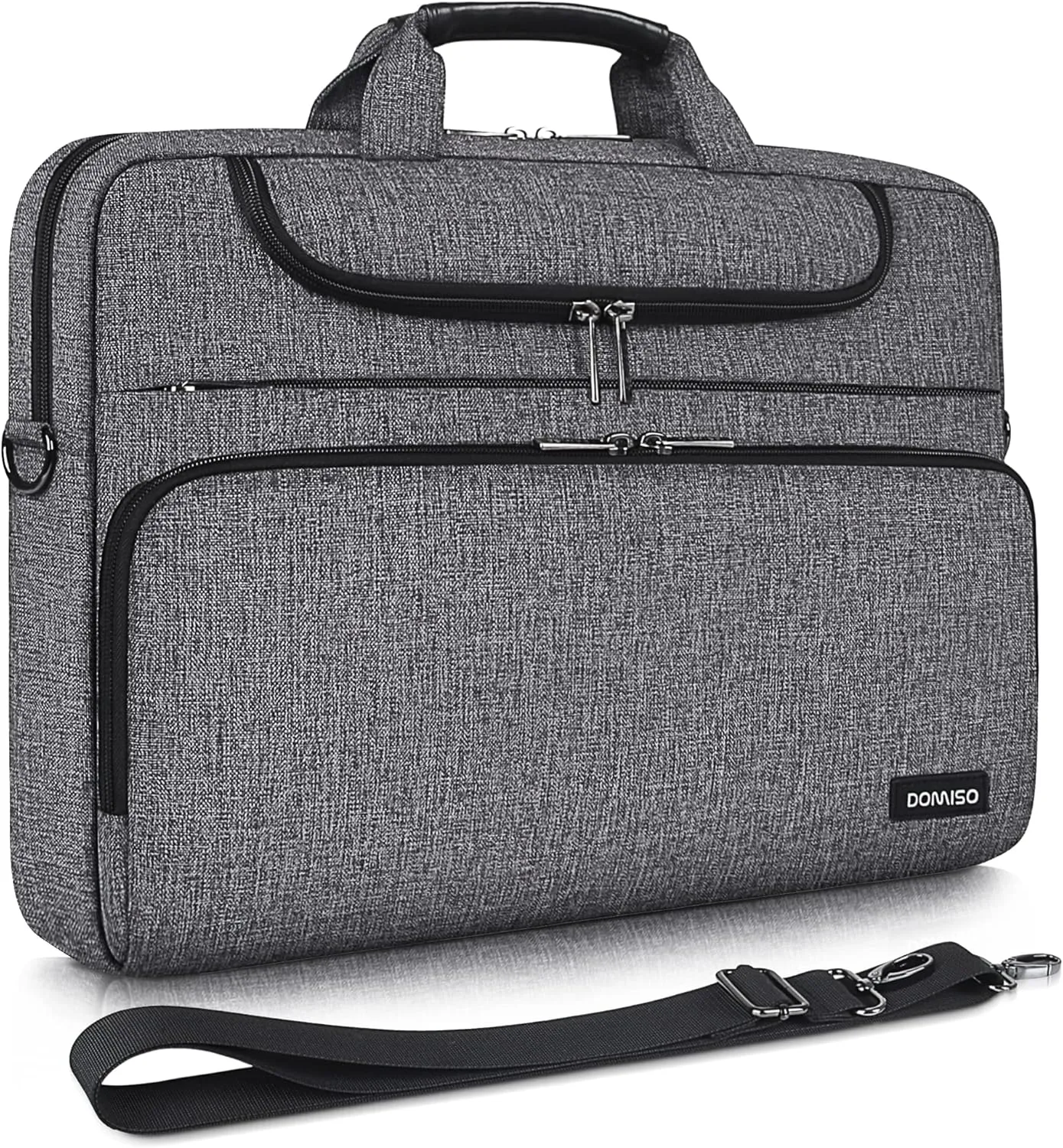 DOMISO 15.6 Inch Multi-Functional Laptop Sleeve Business Briefcase Waterproof Messenger Shoulder Bag for 15"-15.6" Laptops/Apple/IdeaPad/Acer Aspire/HP ENVY 15 / XPS 15,Dark Grey&Black