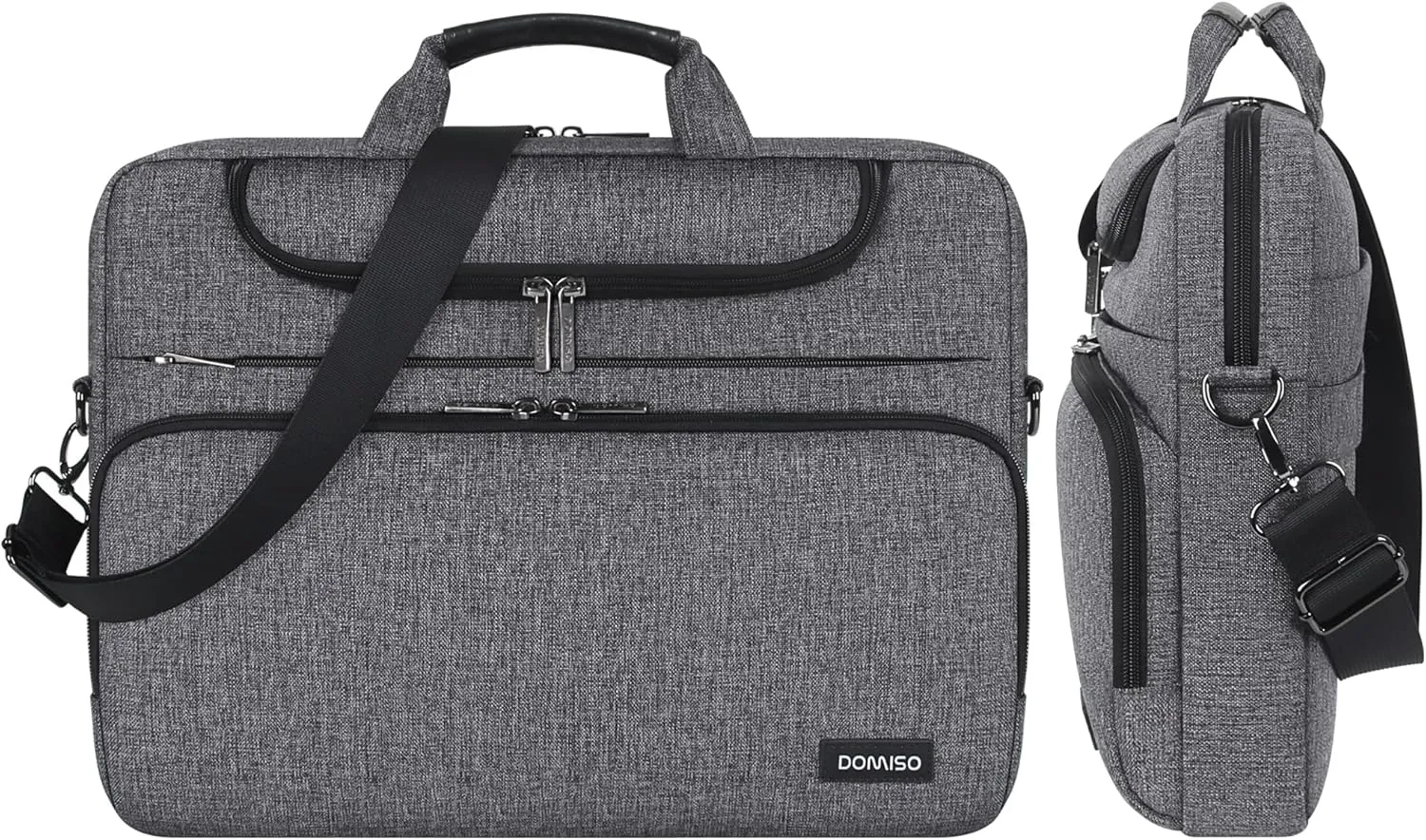 DOMISO 15.6 Inch Multi-Functional Laptop Sleeve Business Briefcase Waterproof Messenger Shoulder Bag for 15"-15.6" Laptops/Apple/IdeaPad/Acer Aspire/HP ENVY 15 / XPS 15,Dark Grey&Black