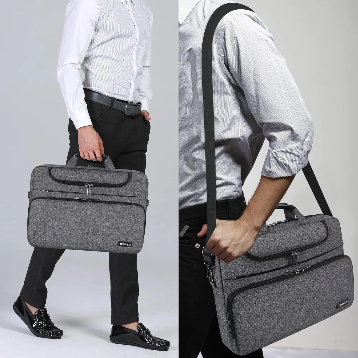 DOMISO 15.6 Inch Multi-Functional Laptop Sleeve Business Briefcase Waterproof Messenger Shoulder Bag for 15"-15.6" Laptops/Apple/IdeaPad/Acer Aspire/HP ENVY 15 / XPS 15,Dark Grey&Black
