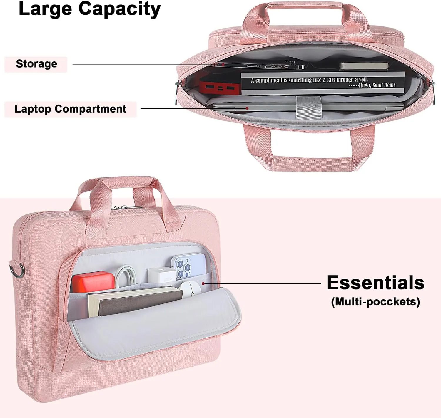 DOMISO Laptop Sleeve Case Large Capacity Shoulder Bag Compatible with 17-17.3 inch Dell XPS/HP Gaming Pavilion 17,Pink