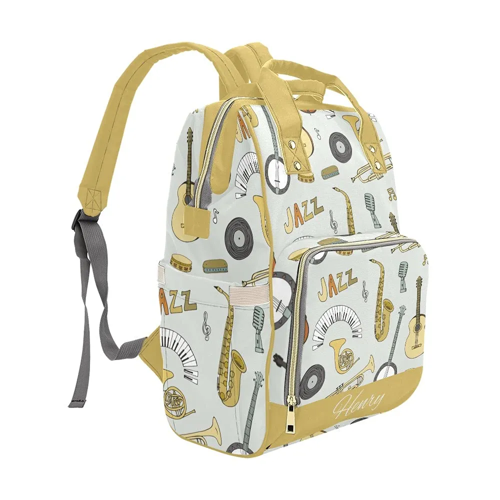 Doodle Jazz Musical Personalized Diaper Bag Backpack Tote with Name,Custom Travel Nappy Mommy Bag Backpack