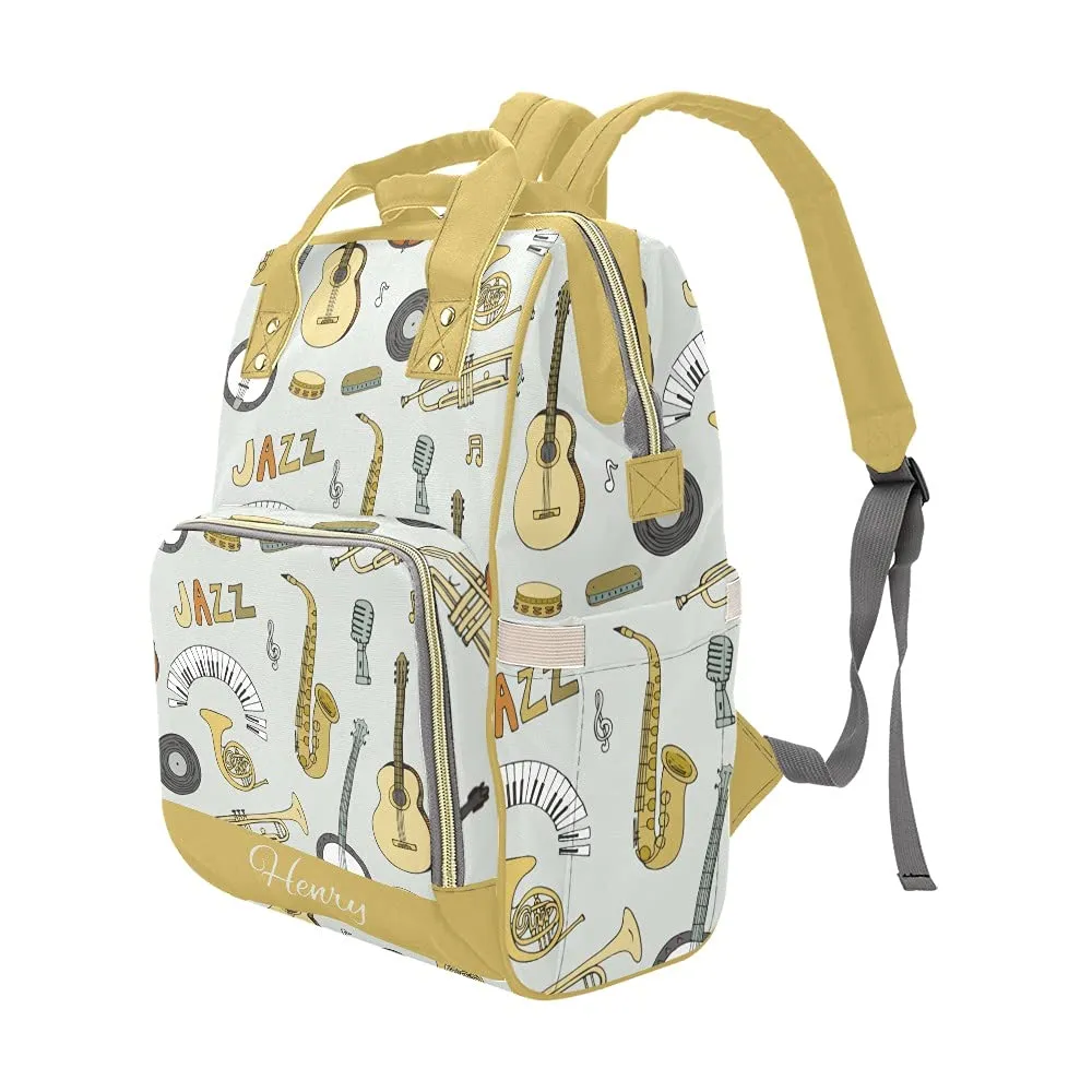 Doodle Jazz Musical Personalized Diaper Bag Backpack Tote with Name,Custom Travel Nappy Mommy Bag Backpack