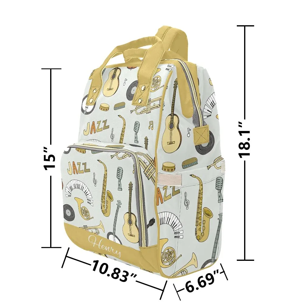 Doodle Jazz Musical Personalized Diaper Bag Backpack Tote with Name,Custom Travel Nappy Mommy Bag Backpack