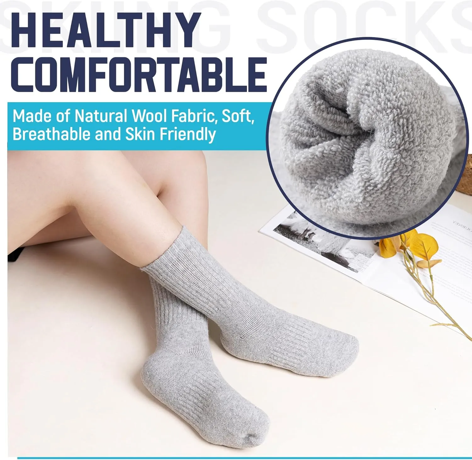 DoSmart Womens Merino Wool Hiking Socks Thermal Warm Walking Boot Winter Crew Cushion Work Socks 5 Pairs