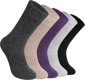 DoSmart Womens Merino Wool Hiking Socks Thermal Warm Walking Boot Winter Crew Cushion Work Socks 5 Pairs