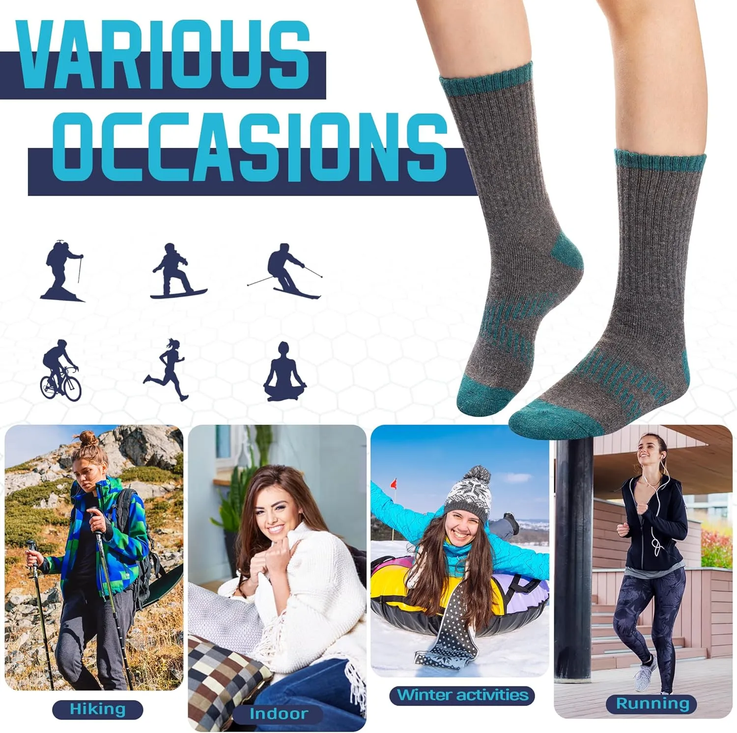 DoSmart Womens Merino Wool Hiking Socks Thermal Warm Walking Boot Winter Crew Cushion Work Socks 5 Pairs