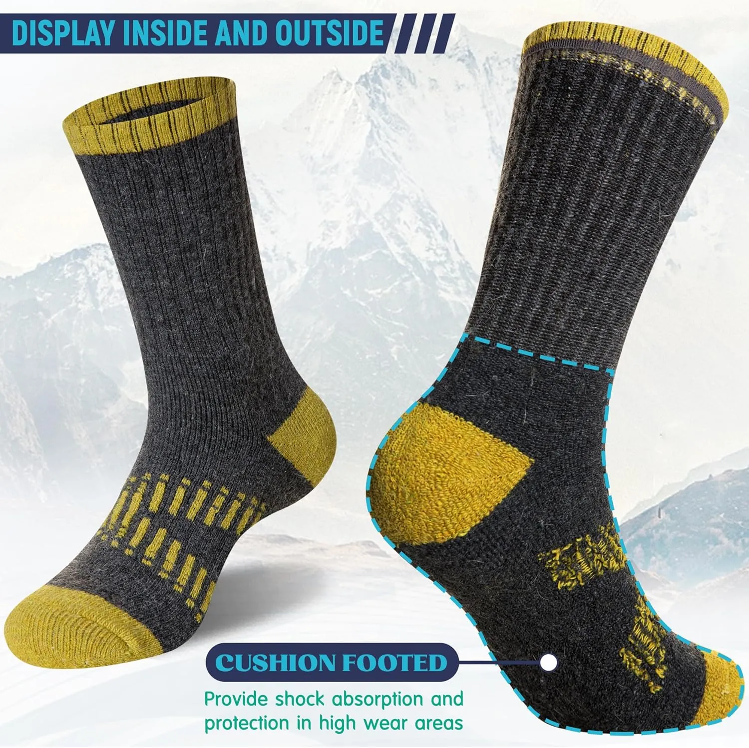 DoSmart Womens Merino Wool Hiking Socks Thermal Warm Walking Boot Winter Crew Cushion Work Socks 5 Pairs