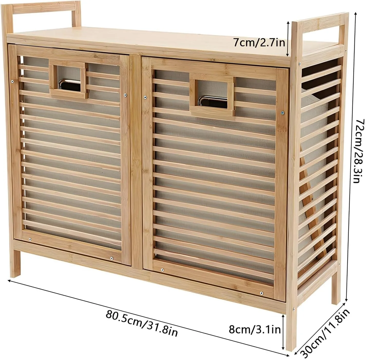 Double Tilt Out Laundry Hamper Cabinet with 2 Removable Liner Bags, Bamboo Laundry Cabinet, Tilt Out Hamper, Laundry Basket Organizer for Clothes Towels Toys (B)