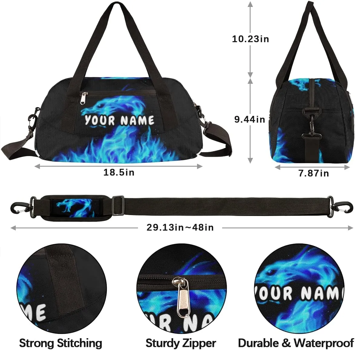 Dragon Personalized Kids Duffel Bag for Girls Boys, Dragon Debris Custom Dance Bag Overnight Small Duffel Bag Carry On Weekend Sports Travel Bag for School Practice Gymnastics Ballet