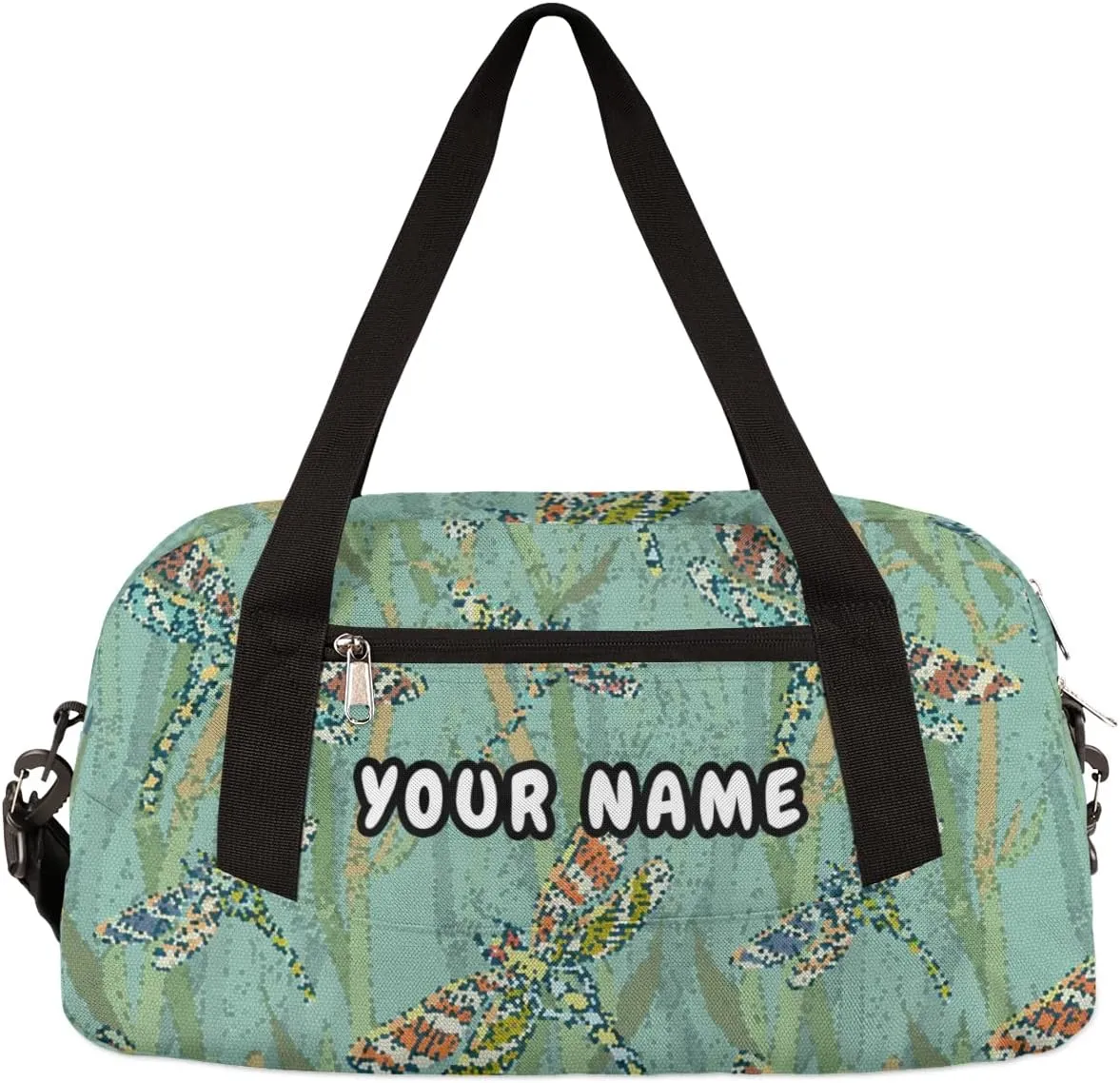 Dragonfly Pattern Personalized Kids Duffel Bag for Girls Boys, Dragonfly Debris Custom Dance Bag Overnight Small Duffel Bag Carry On Weekend Sports Travel Bag for School Practice Gymnastics Ballet