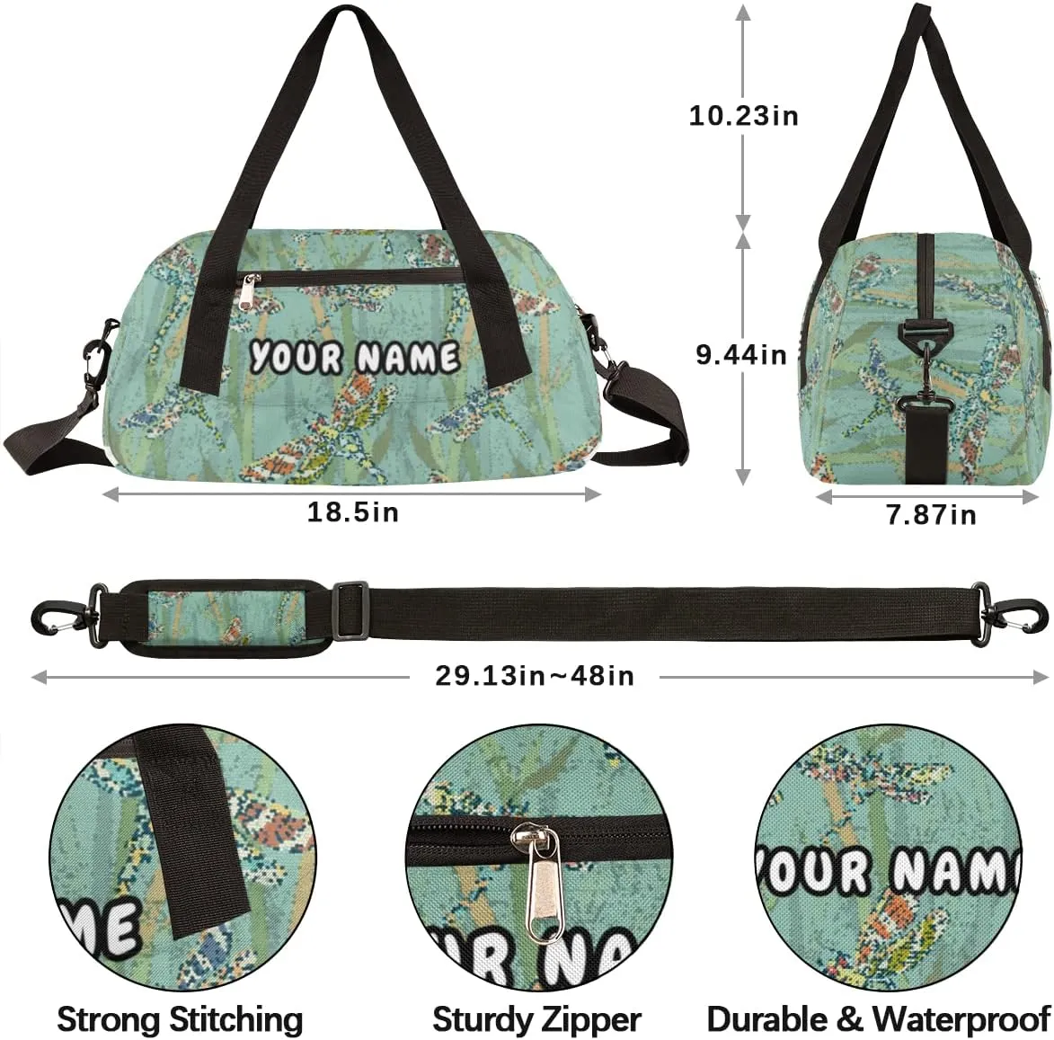Dragonfly Pattern Personalized Kids Duffel Bag for Girls Boys, Dragonfly Debris Custom Dance Bag Overnight Small Duffel Bag Carry On Weekend Sports Travel Bag for School Practice Gymnastics Ballet
