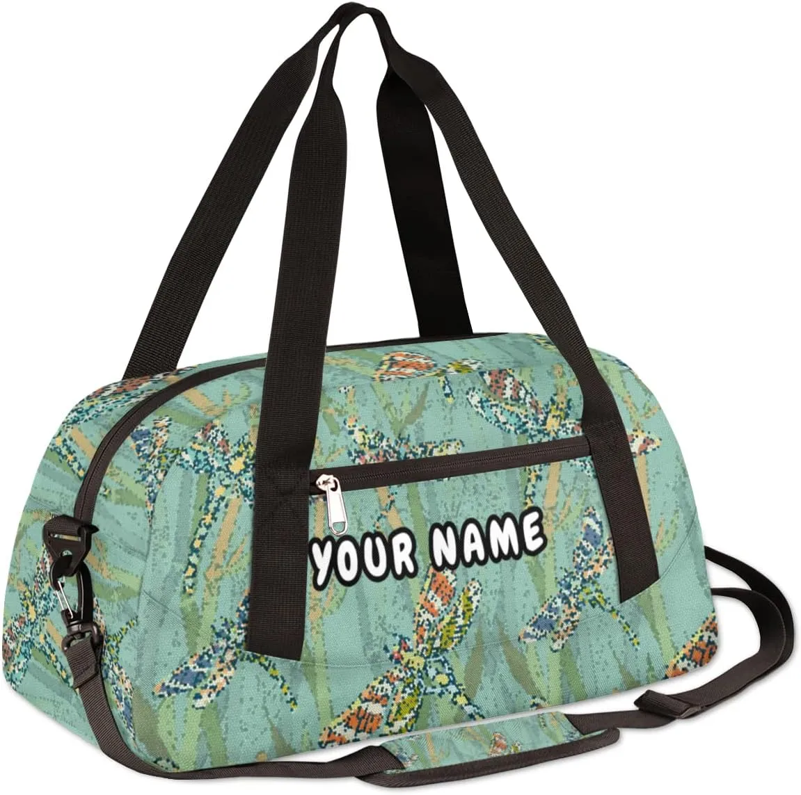 Dragonfly Pattern Personalized Kids Duffel Bag for Girls Boys, Dragonfly Debris Custom Dance Bag Overnight Small Duffel Bag Carry On Weekend Sports Travel Bag for School Practice Gymnastics Ballet