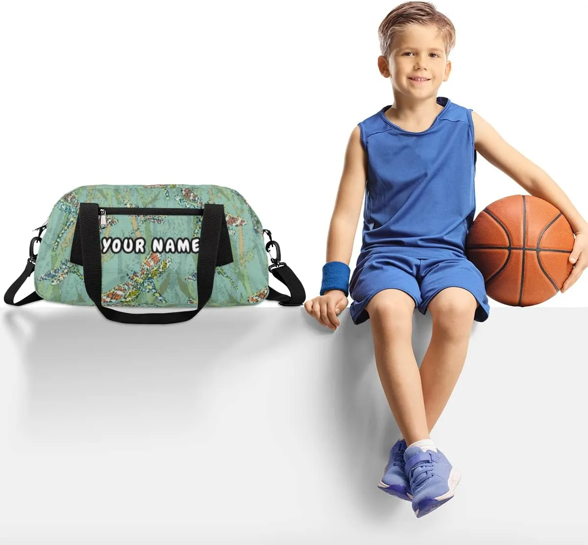 Dragonfly Pattern Personalized Kids Duffel Bag for Girls Boys, Dragonfly Debris Custom Dance Bag Overnight Small Duffel Bag Carry On Weekend Sports Travel Bag for School Practice Gymnastics Ballet