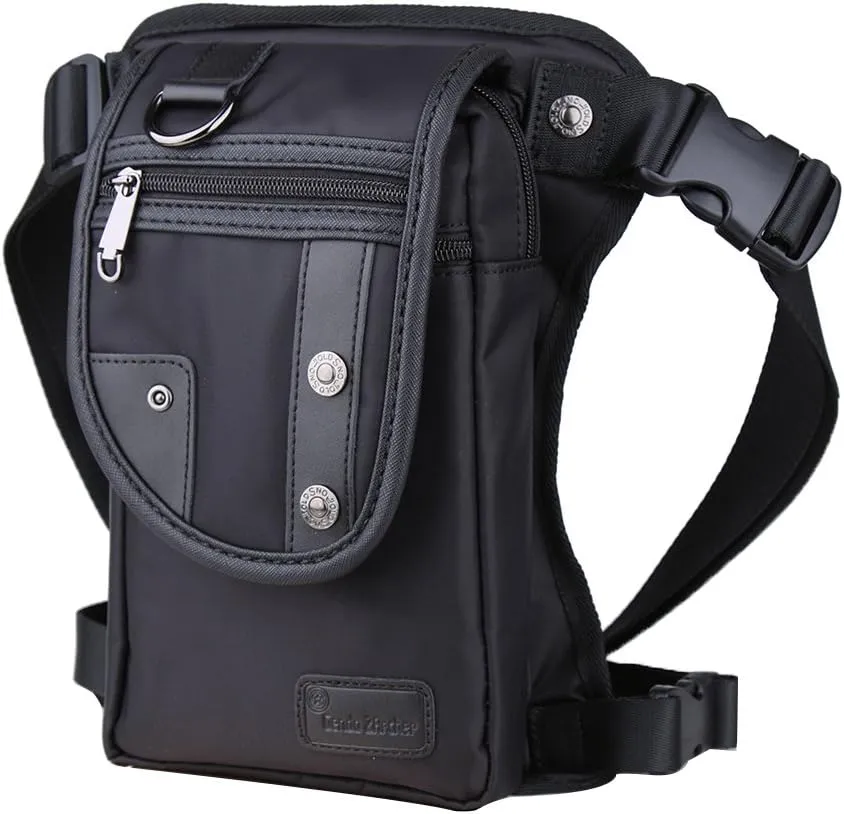 Drop Leg bag Motorcycle Durable Nylon Multi-Pocket Support Max Waistline of 56 Inch Black