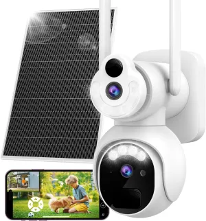 Dual Lens Solar Security Camera Wireless Outdoor, ICIGIWOX 2K WiFi Solar Outdoor Cameras for Home Security with Color Night Vision, PIR Human Detection, 2-Way Talk, Siren Alarm, IP66, SD/Cloud Storage