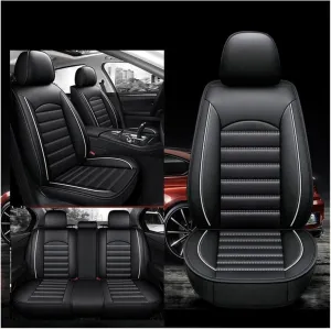 DUBOM 5 Seats Full Set Car Seat Covers for Ligier JS50 2000-2024, All-Weather Use Car Seat Covers, Waterproof Breathable Pu Leather Full Set Car Seat Covers(Black White)