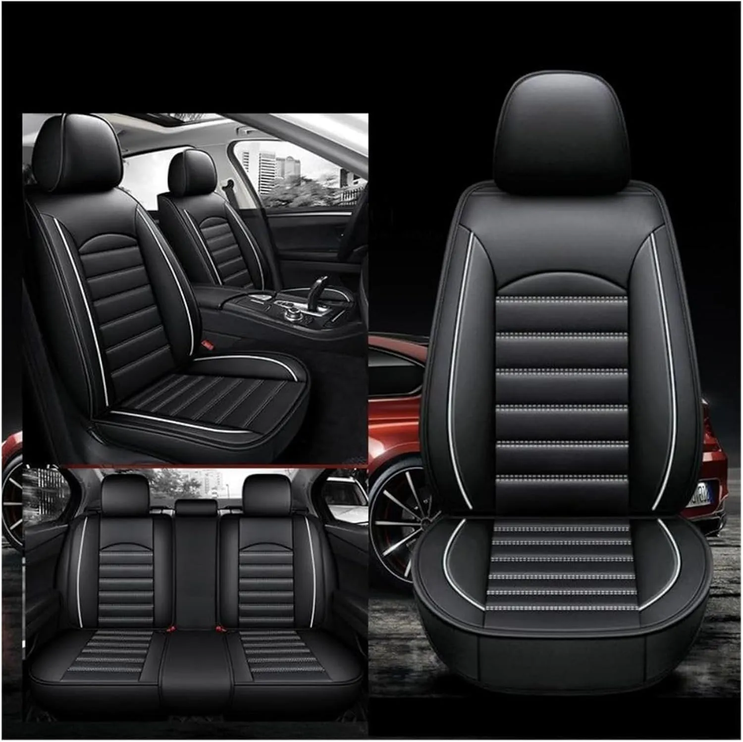 DUBOM 5 Seats Full Set Car Seat Covers for Ligier JS50 2000-2024, All-Weather Use Car Seat Covers, Waterproof Breathable Pu Leather Full Set Car Seat Covers(Black White)