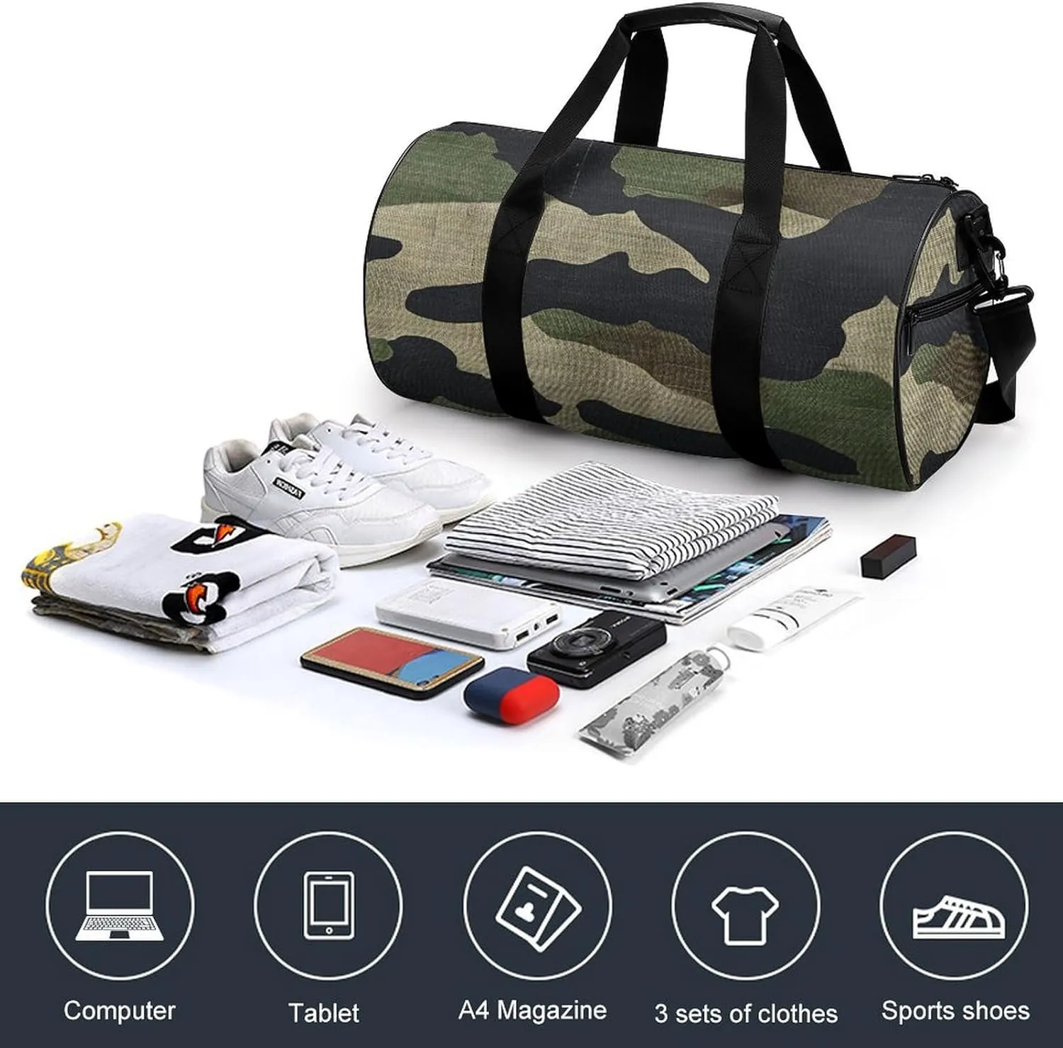 Duffel Bag for Men Women Gym Bag Olive Green And Brown Travel Duffel Bag Waterproof Overnight Bag for Sports Workout