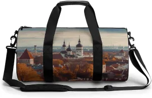 Duffel Bag for Men Women Gym Bag Tallinn Estonia Cityscape Travel Duffel Bag Waterproof Overnight Bag for Sports Workout