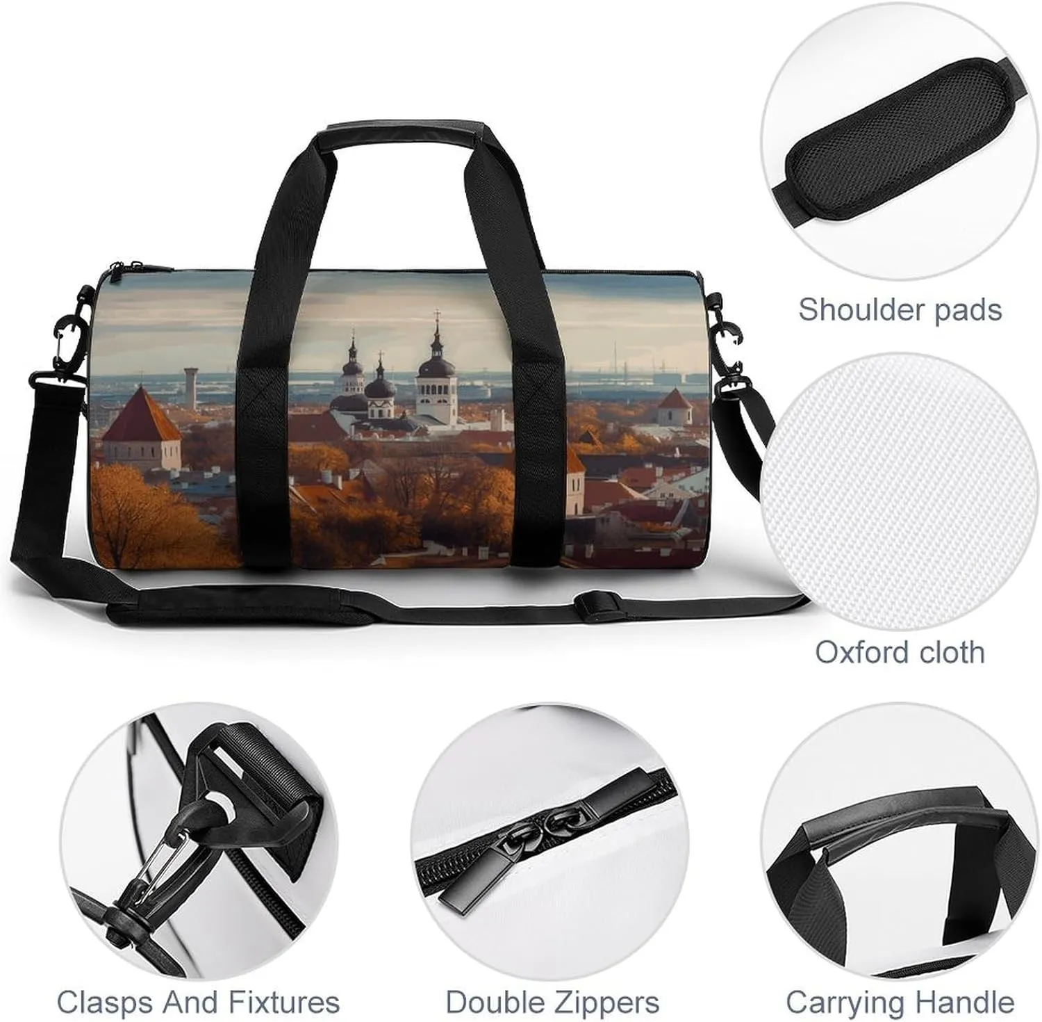 Duffel Bag for Men Women Gym Bag Tallinn Estonia Cityscape Travel Duffel Bag Waterproof Overnight Bag for Sports Workout
