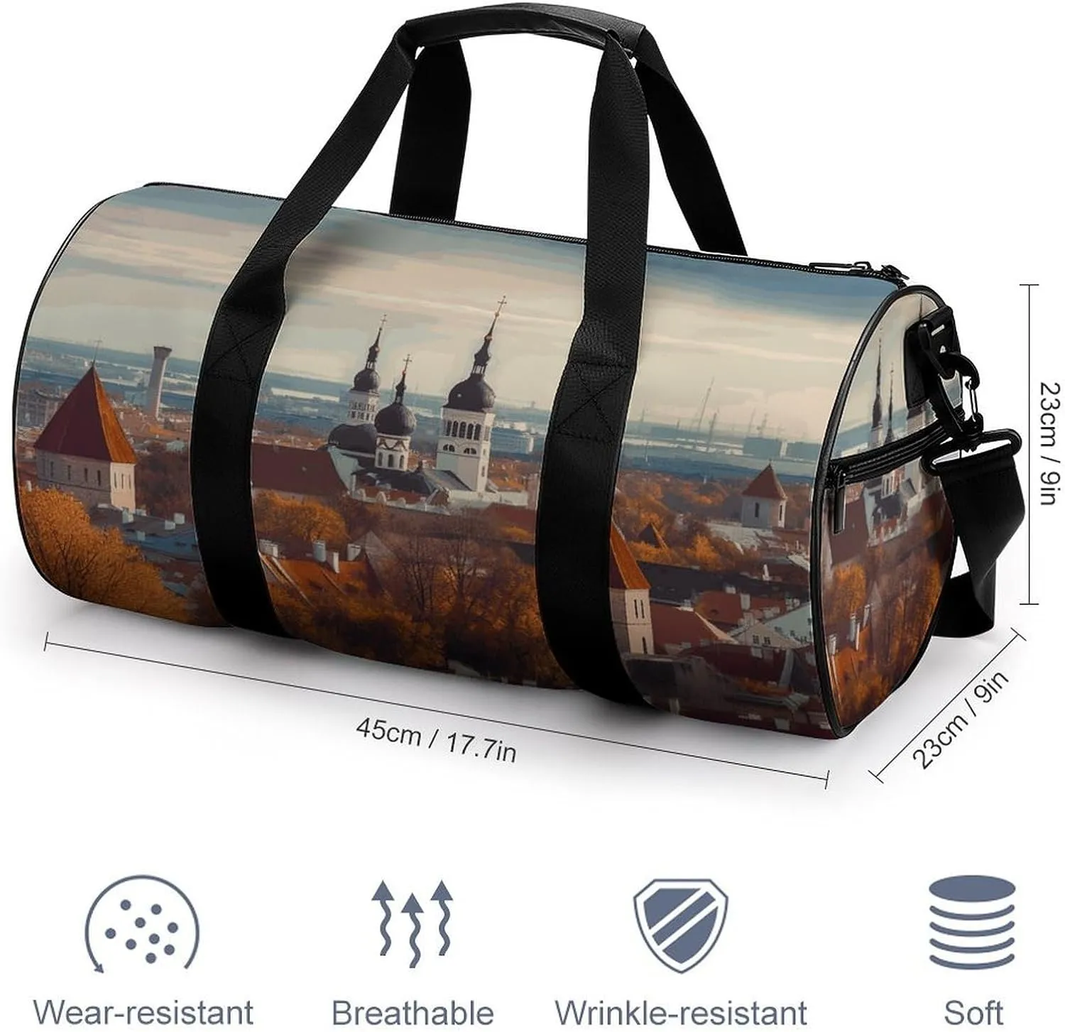 Duffel Bag for Men Women Gym Bag Tallinn Estonia Cityscape Travel Duffel Bag Waterproof Overnight Bag for Sports Workout