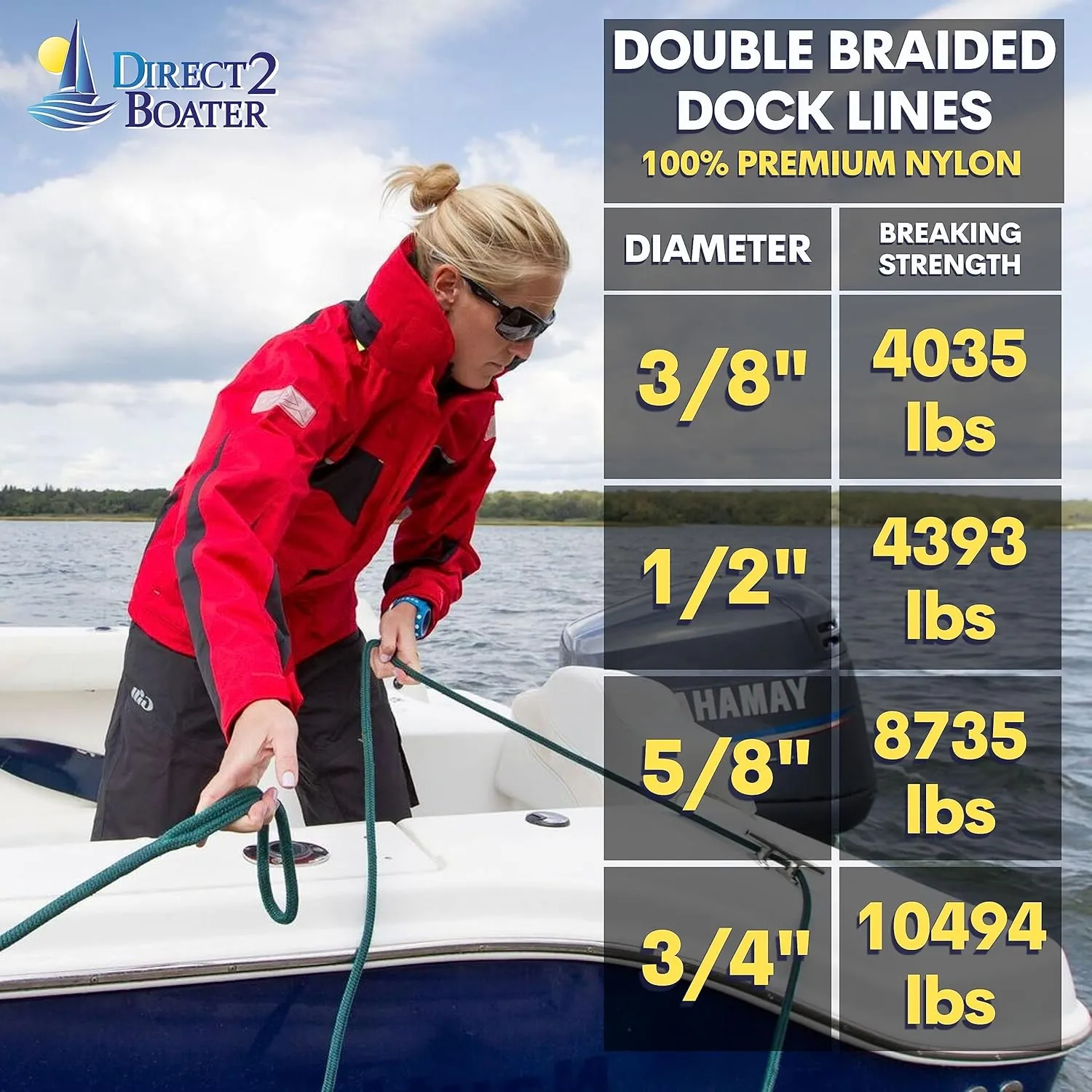 Durable Double Braided Nylon Dock Line - Long Lasting Mooring Line - Strong Nylon Dock Lines for Boats - Marine Grade Sailboat Docking Line