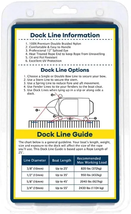 Durable Double Braided Nylon Dock Line - Long Lasting Mooring Line - Strong Nylon Dock Lines for Boats - Marine Grade Sailboat Docking Line