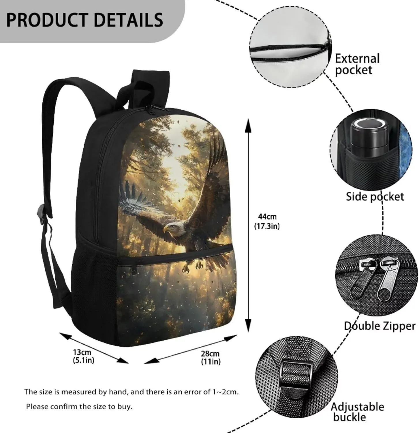 Eagle Boys Middle School Backpack Jungle Daycare Bags Daylight Design Schoolbag for Boys Primary School Classic Students Book Bag for Traveling