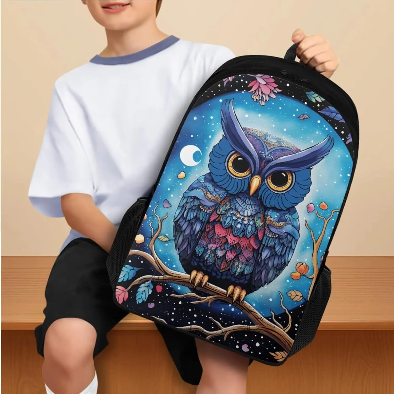 Eagle Print School Backpack and Lunch Bag Set for Boys 8-10 Large Capacity Bookbag Portable Thermal Meal Box Mini Pen Case for Hiking Outdoor Travel Picnic