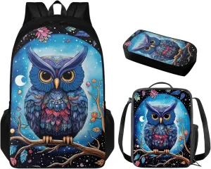 Eagle Print School Backpack and Lunch Bag Set for Boys 8-10 Large Capacity Bookbag Portable Thermal Meal Box Mini Pen Case for Hiking Outdoor Travel Picnic