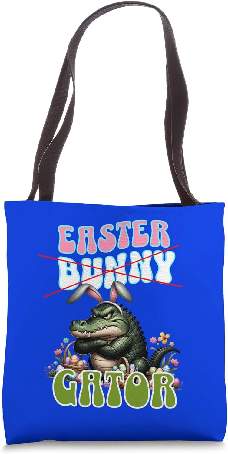 Easter ALLIGATOR; Funny Gator, Crocodile, Easter Basket Tote Bag